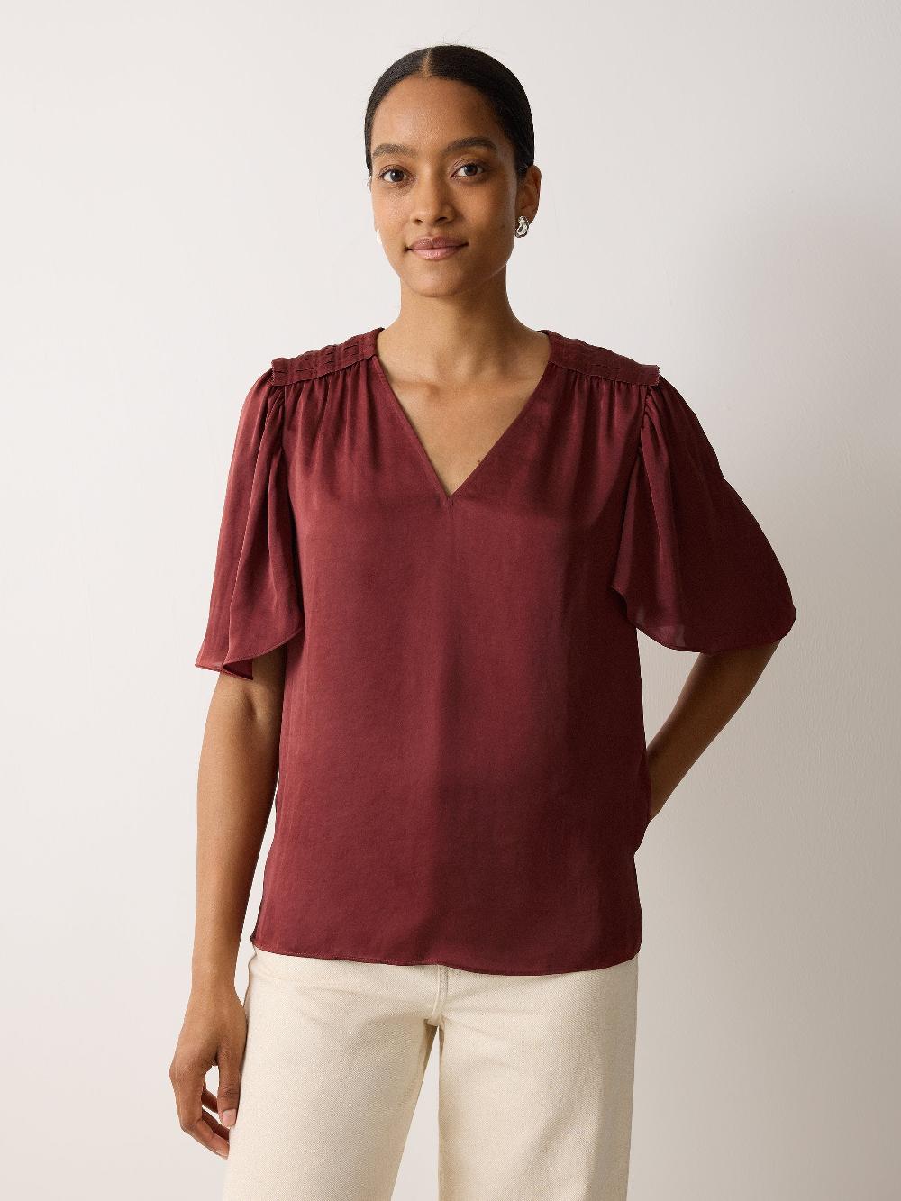 Jigsaw Recycled Satin Pleated Blouse Orange