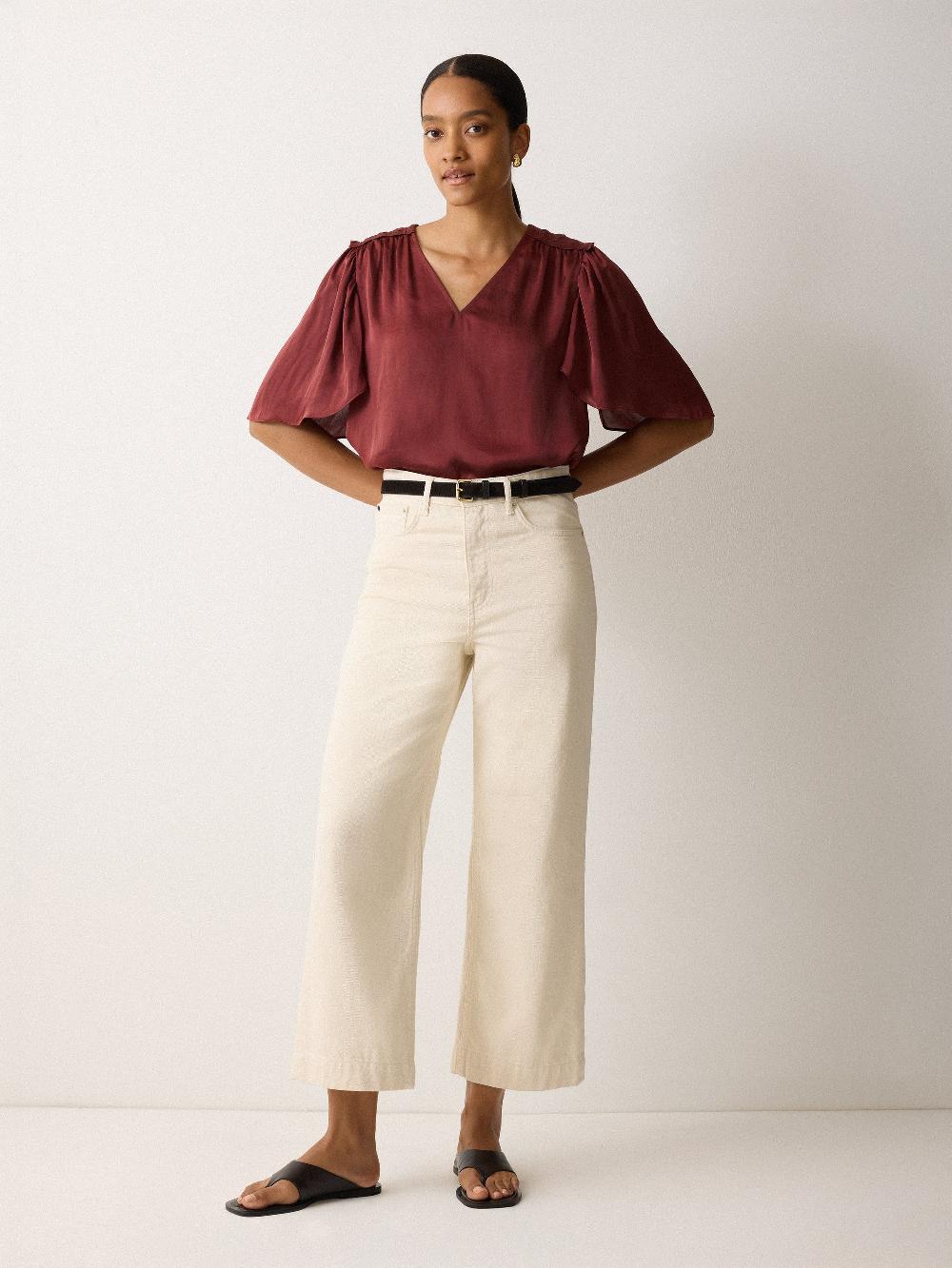 jigsaw Recycled Satin Pleated Blouse Orange