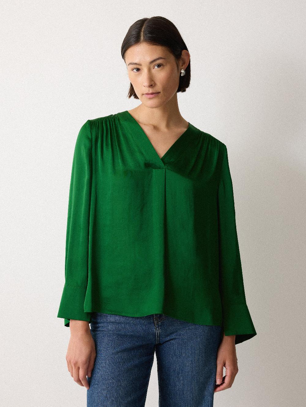 Jigsaw Recycled Satin Tunic Top Emerald