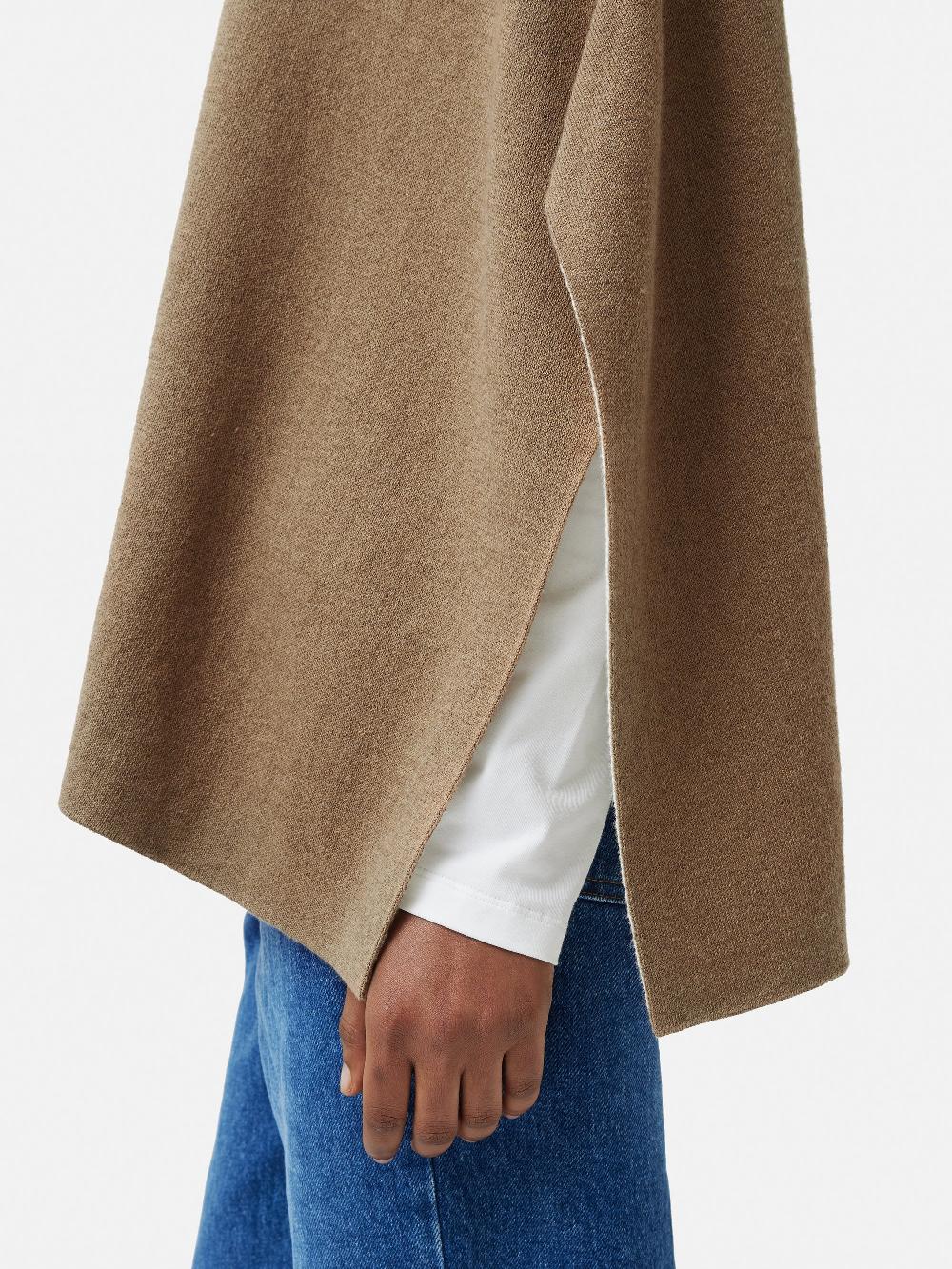 Jigsaw Reversible Cotton Blend Poncho Camel