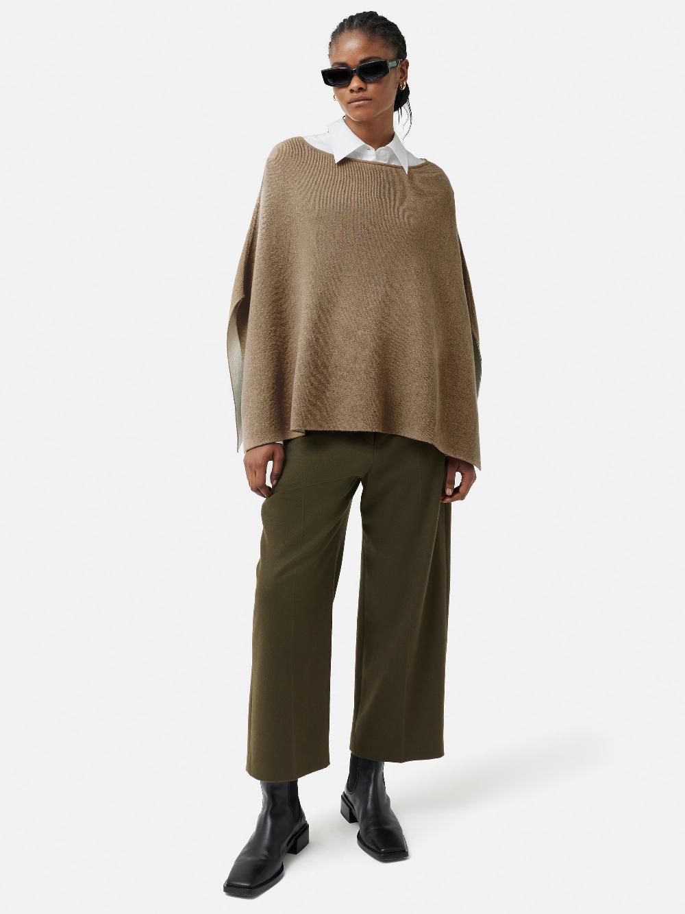 Jigsaw Reversible Cotton Blend Poncho Camel