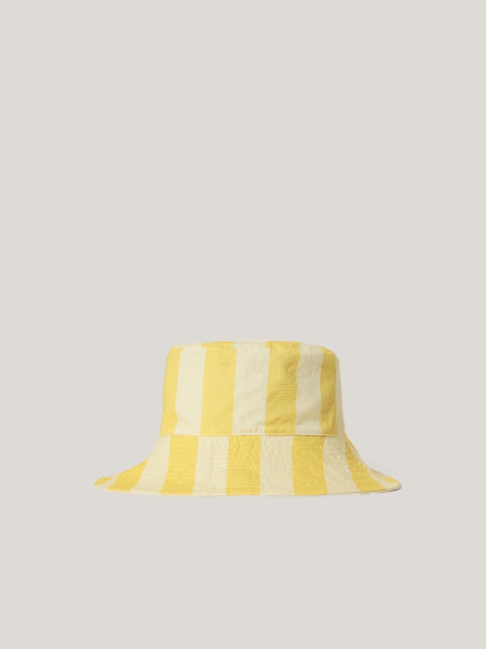 Jigsaw Reversible Cotton Stripe Bucket Hat Yellow