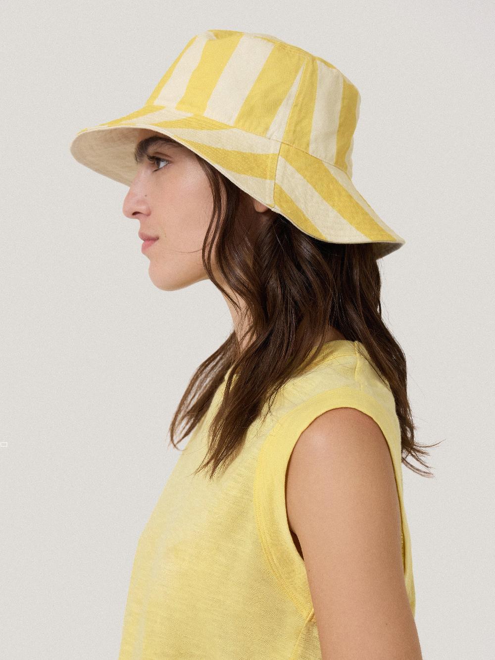 jigsaw Reversible Cotton Stripe Bucket Hat Yellow