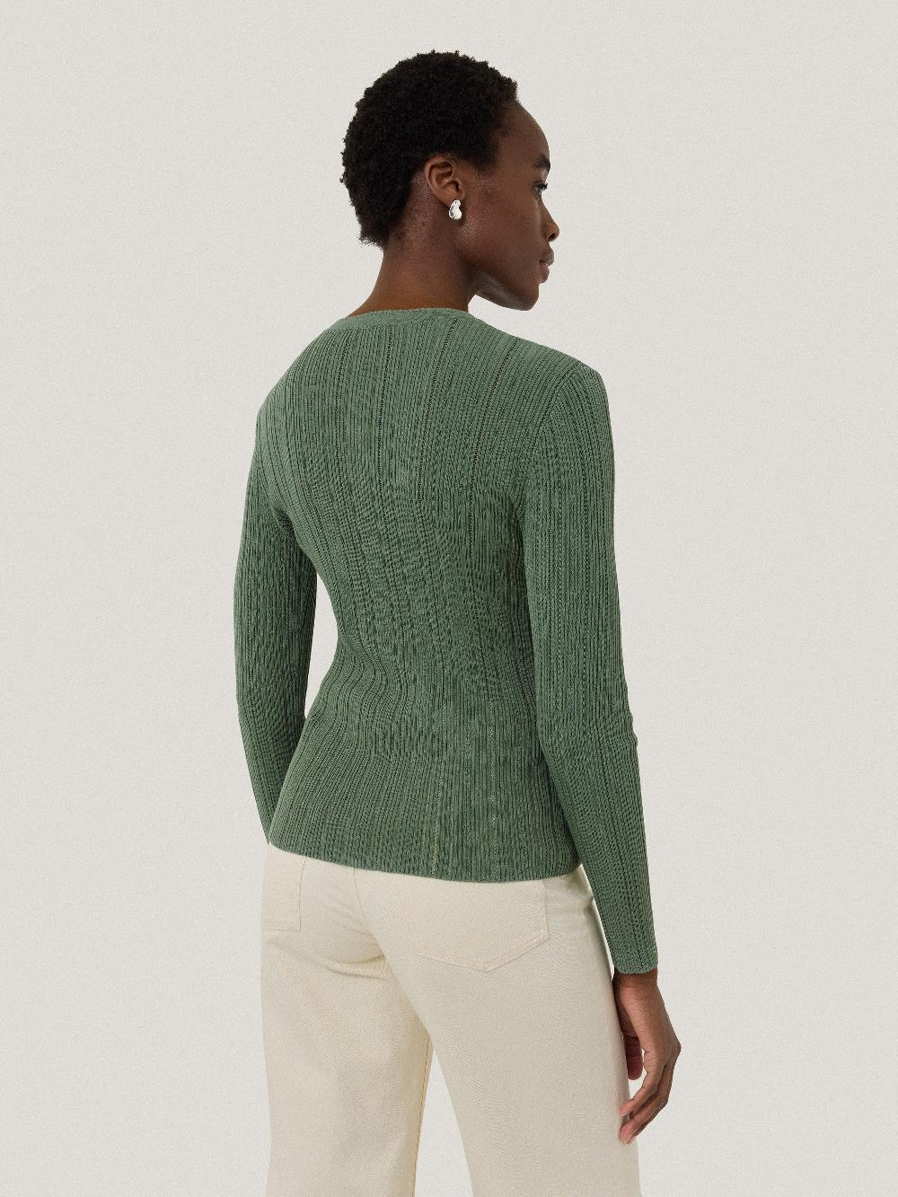 Jigsaw Rib Pointelle Henley Jumper Green