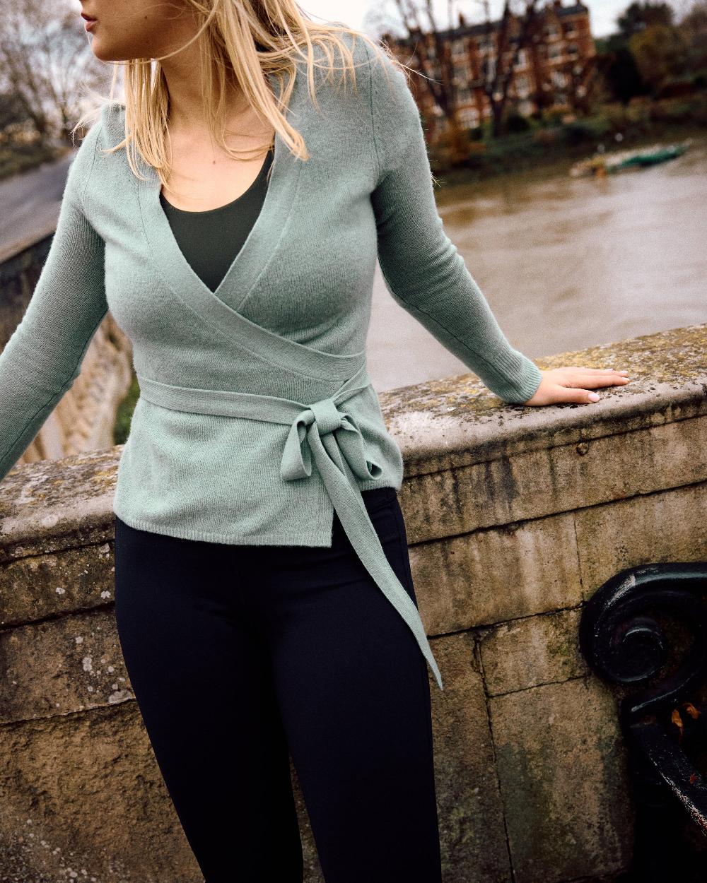 Jigsaw Ribbed Wrap Cardigan Green