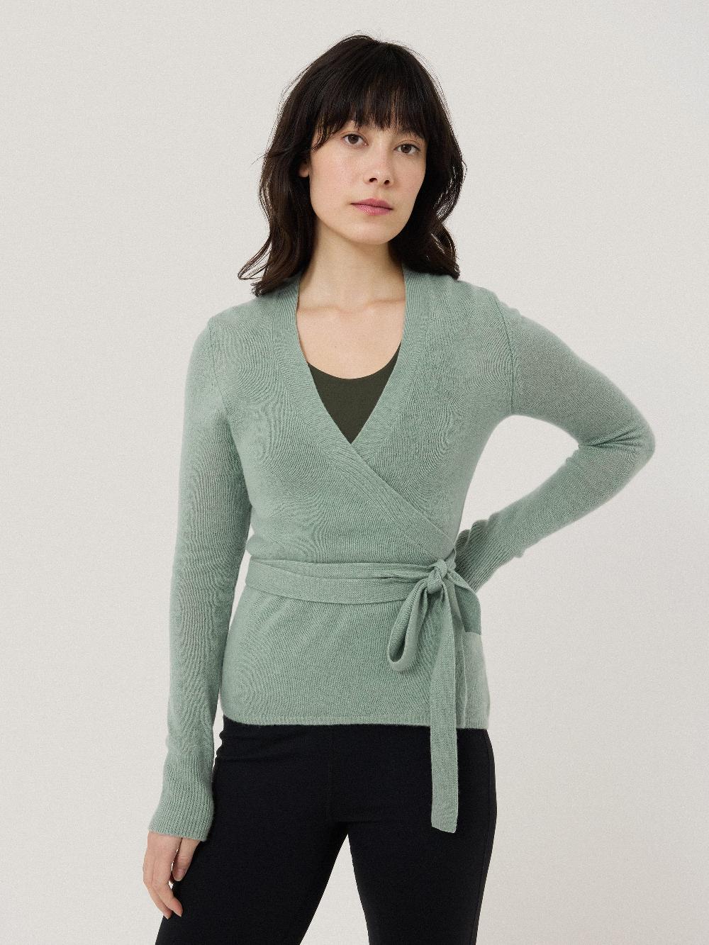 jigsaw Ribbed Wrap Cardigan Green