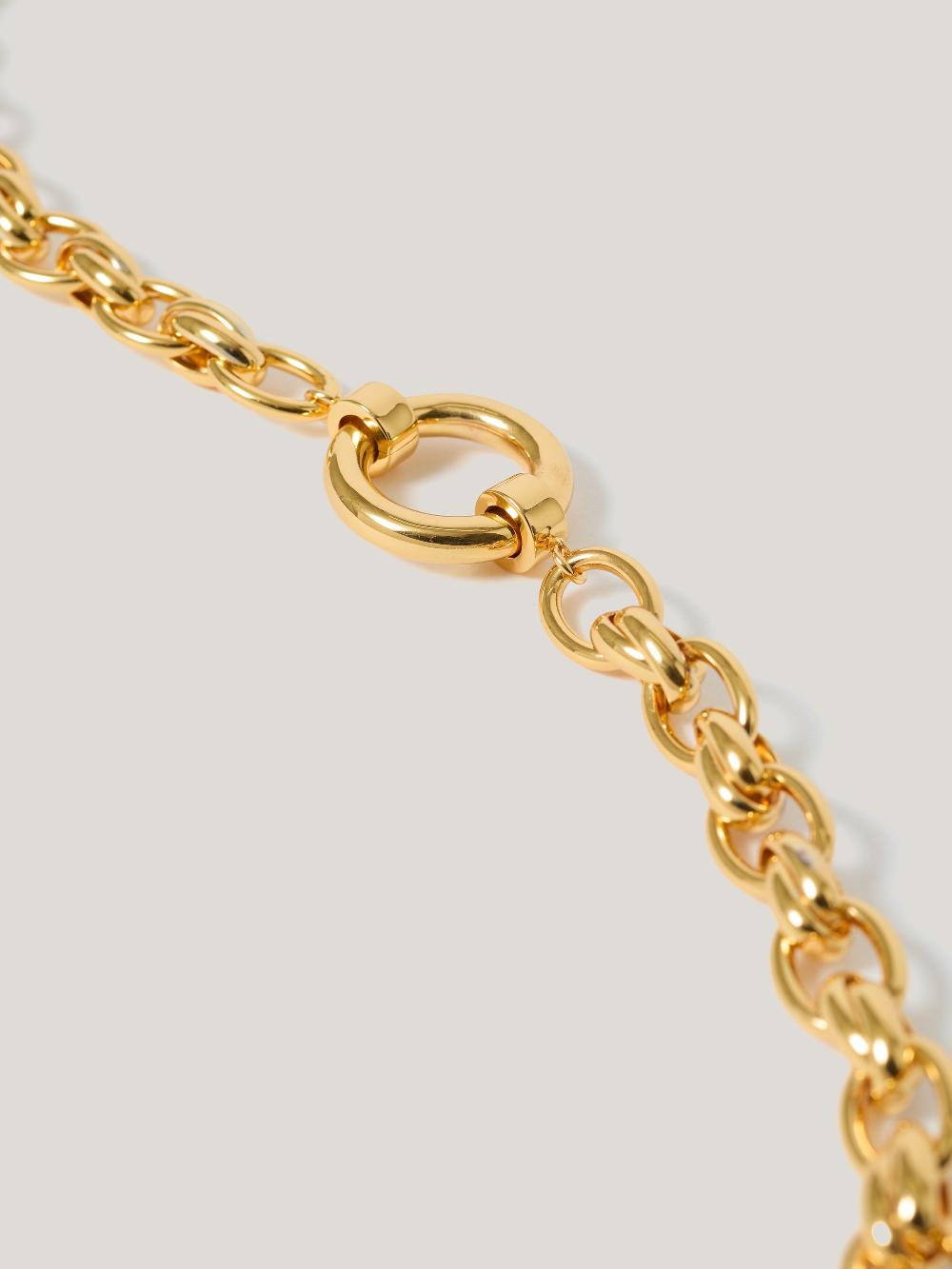 Jigsaw Round Link Chain Necklace Gold