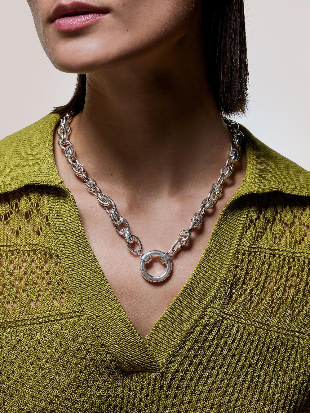 Jigsaw Round Link Chain Necklace SILVER