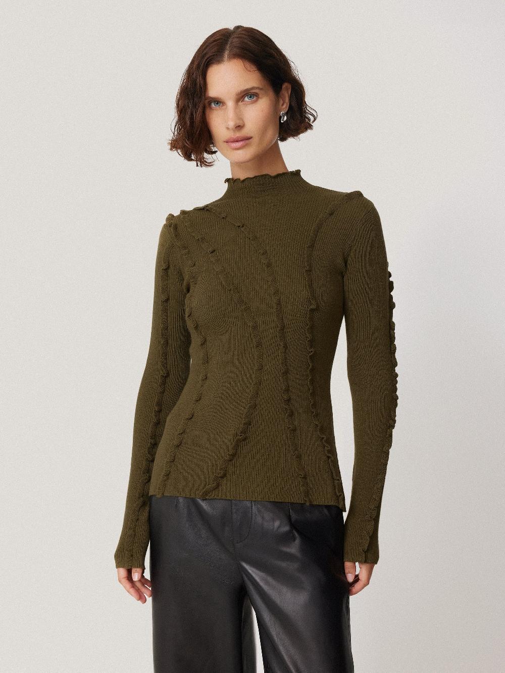 jigsaw Ruffle Detail Jumper Khaki