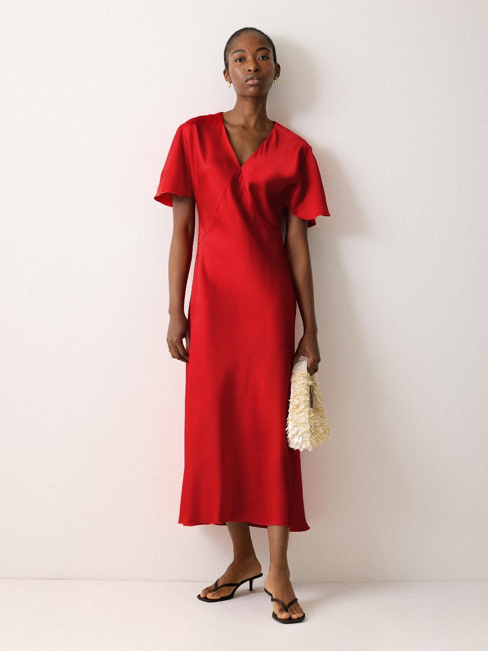 Jigsaw Satin Bias Cut Dress Red