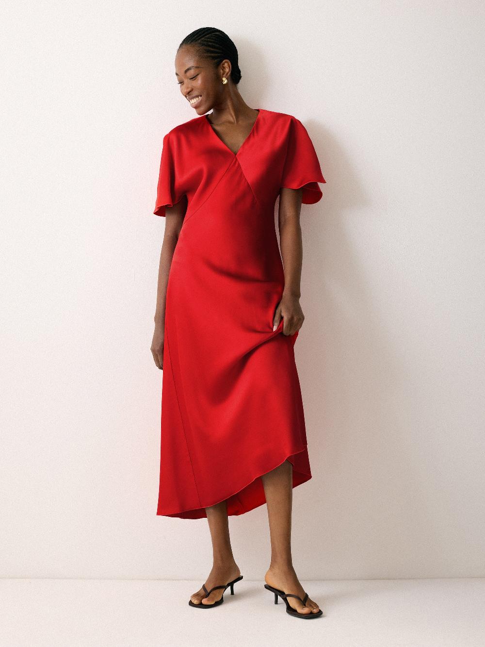 jigsaw Satin Bias Cut Dress Red