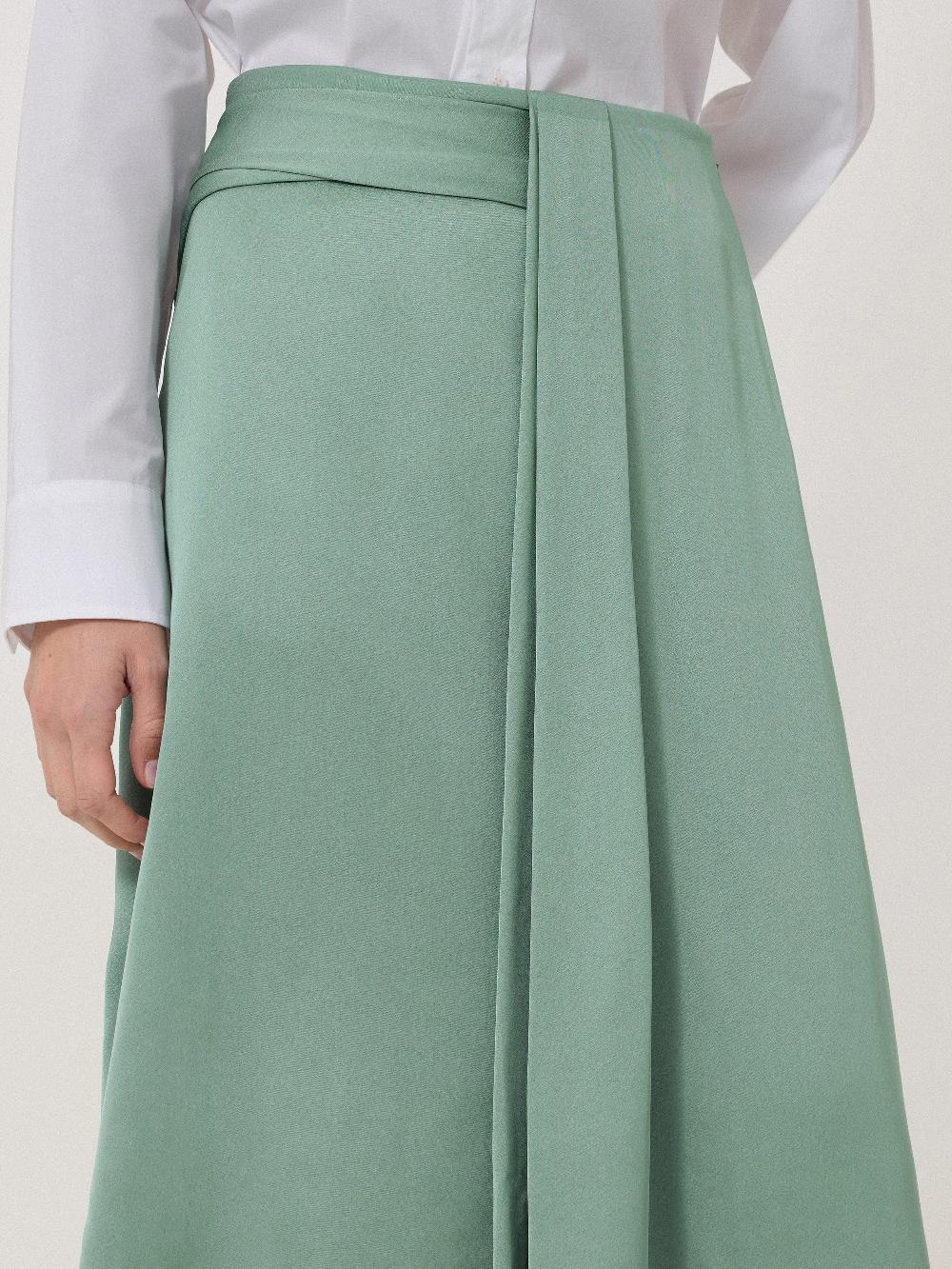 Jigsaw Satin Crepe Waist Detail Skirt Green