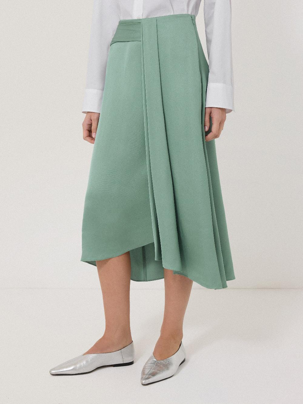 Jigsaw Satin Crepe Waist Detail Skirt Green