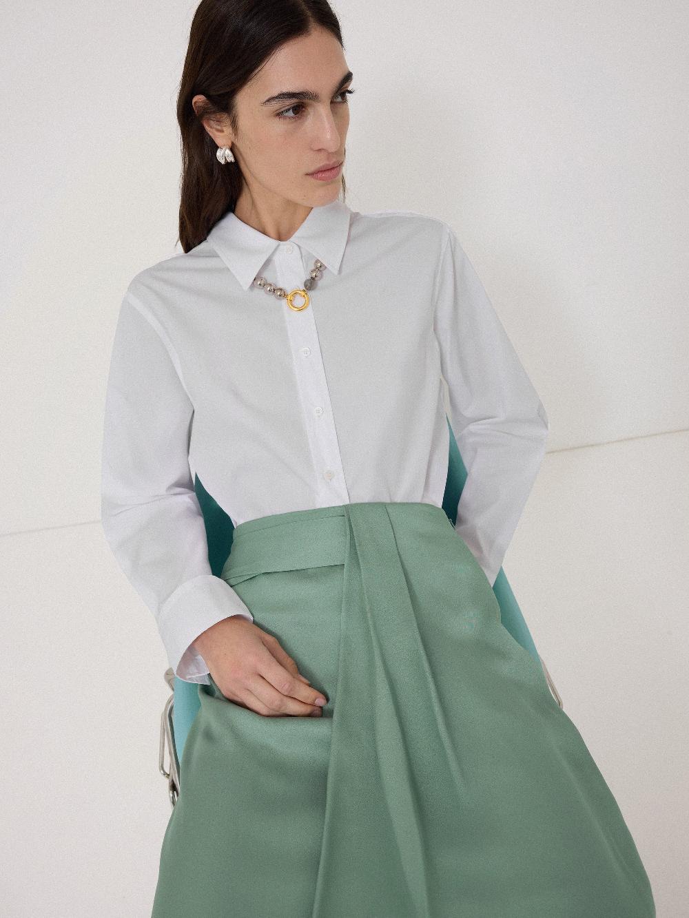 Jigsaw Satin Crepe Waist Detail Skirt Green