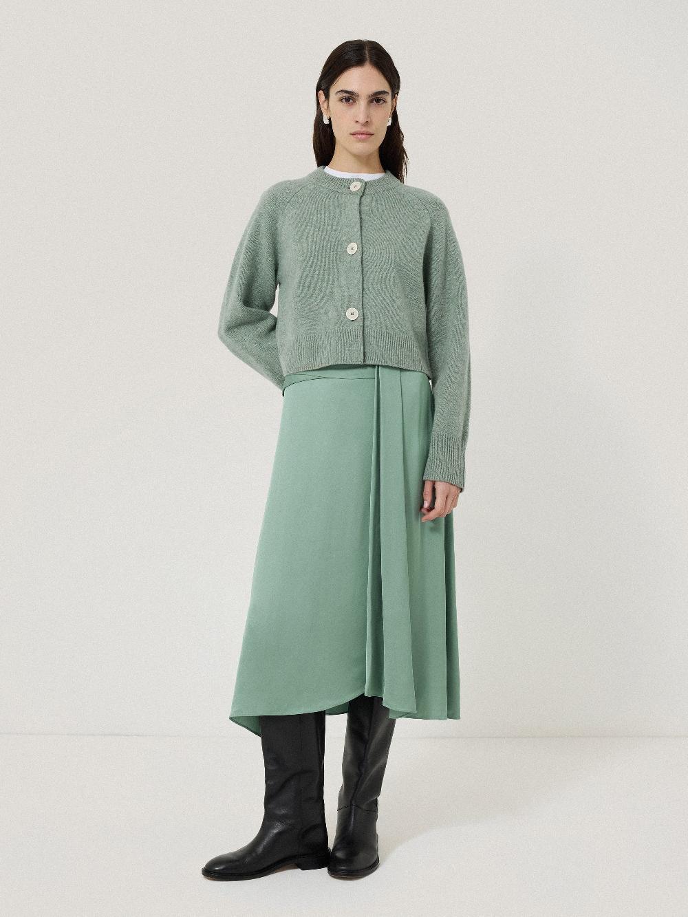 jigsaw Satin Crepe Waist Detail Skirt Green