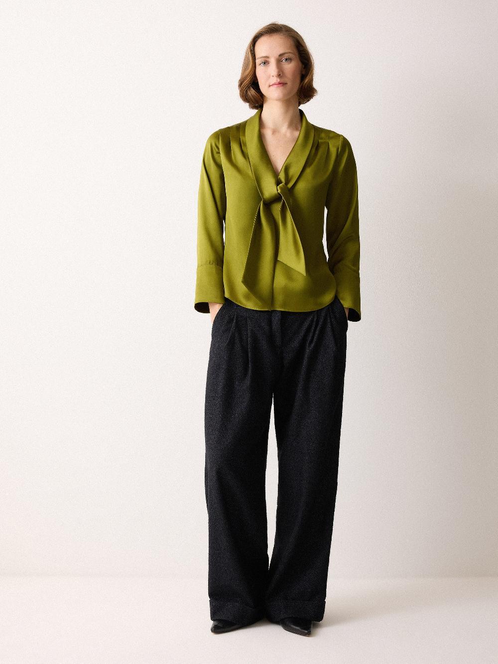 Jigsaw Satin Drape Neckline Blouse Green