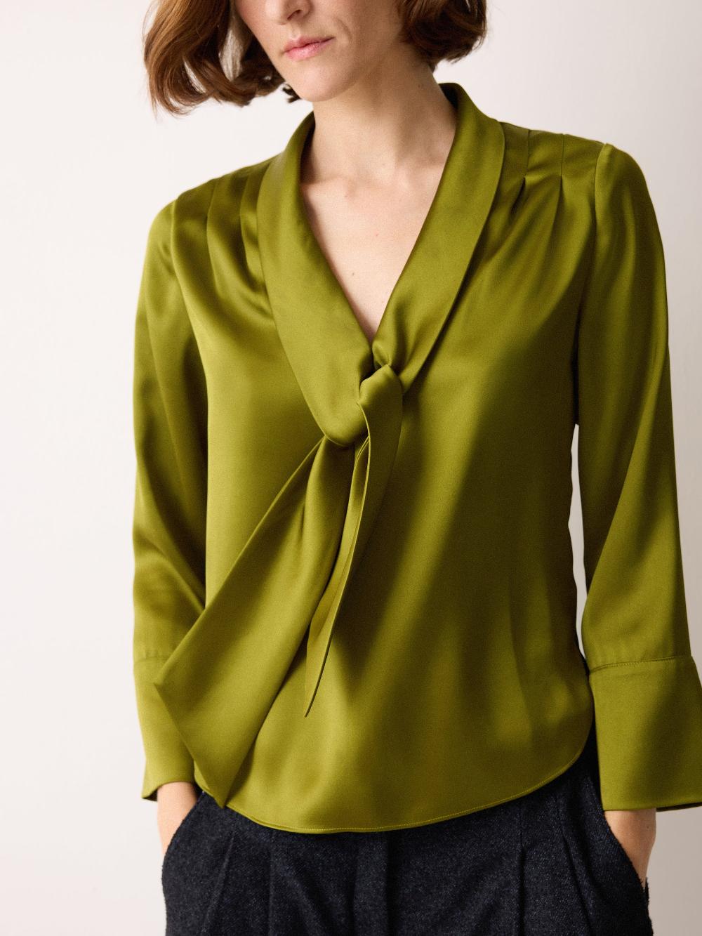 Jigsaw Satin Drape Neckline Blouse Green