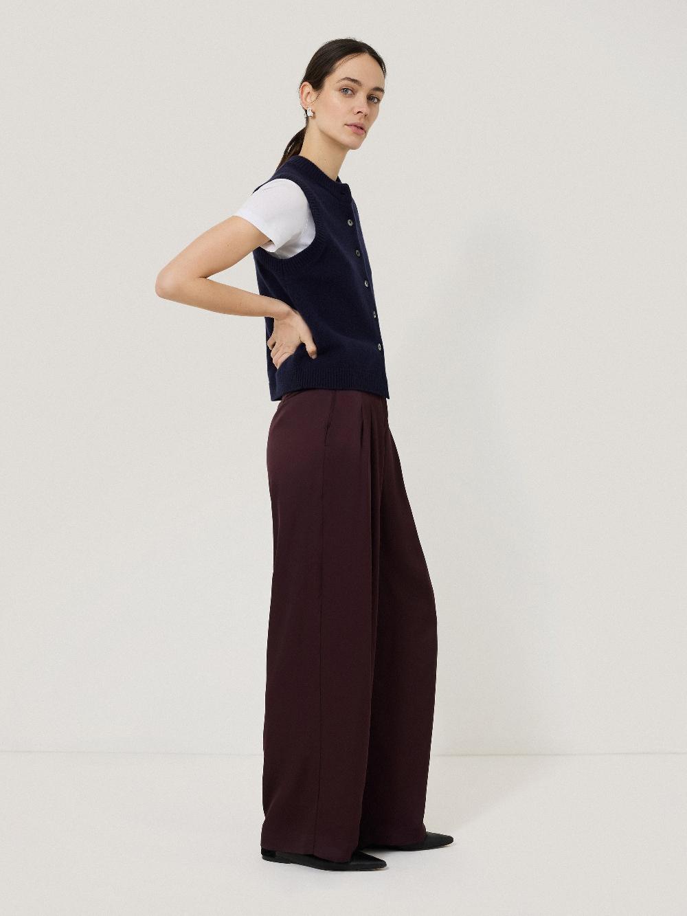 Jigsaw Satin Wide Leg Trouser Oxblood