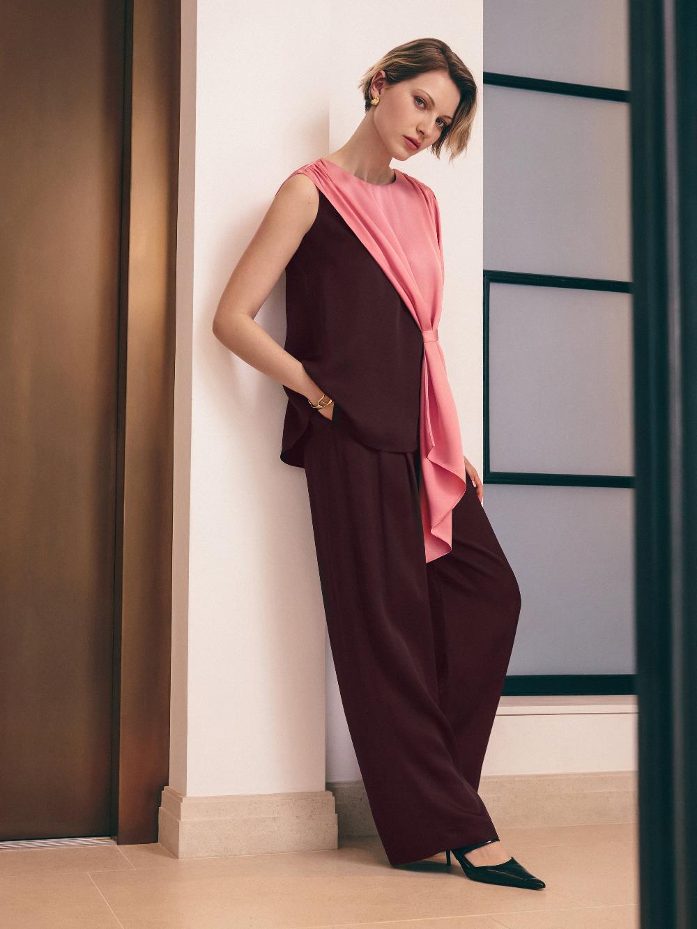 jigsaw Satin Wide Leg Trouser Oxblood