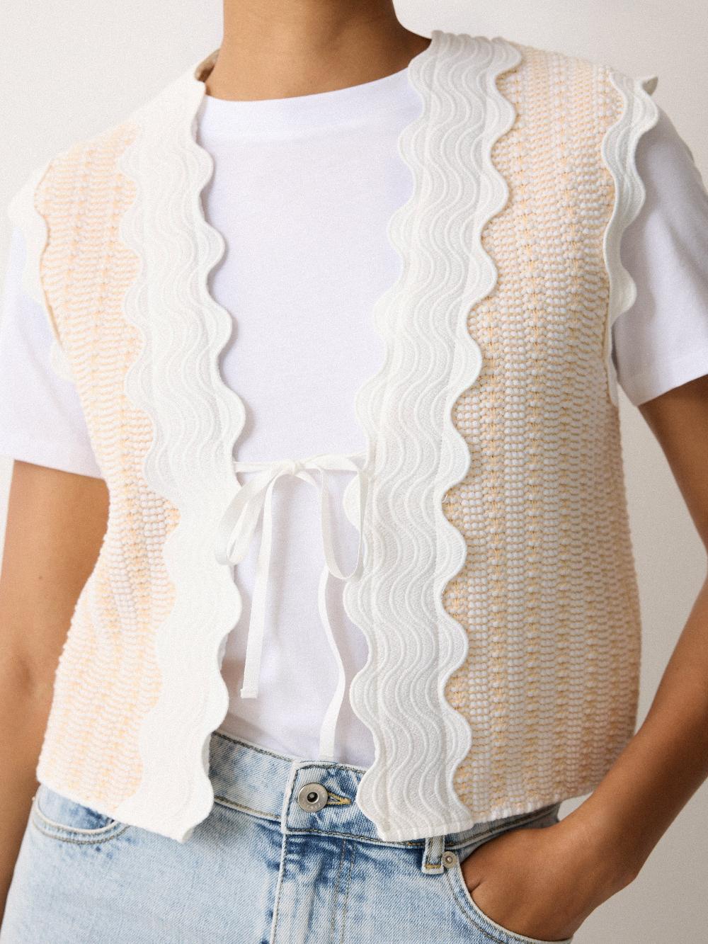 Jigsaw Scallop Trim Waistcoat Cream