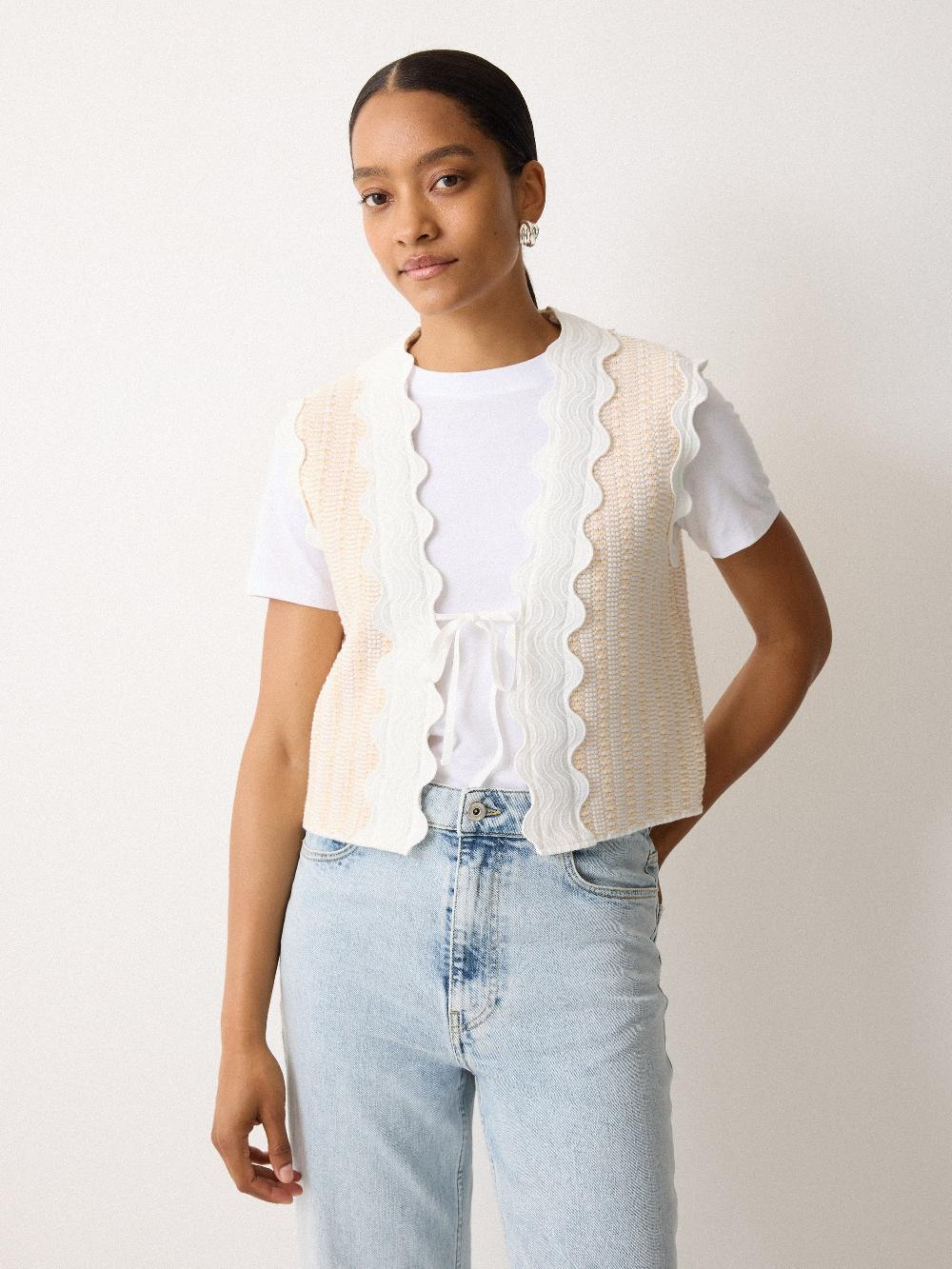 Jigsaw Scallop Trim Waistcoat Cream