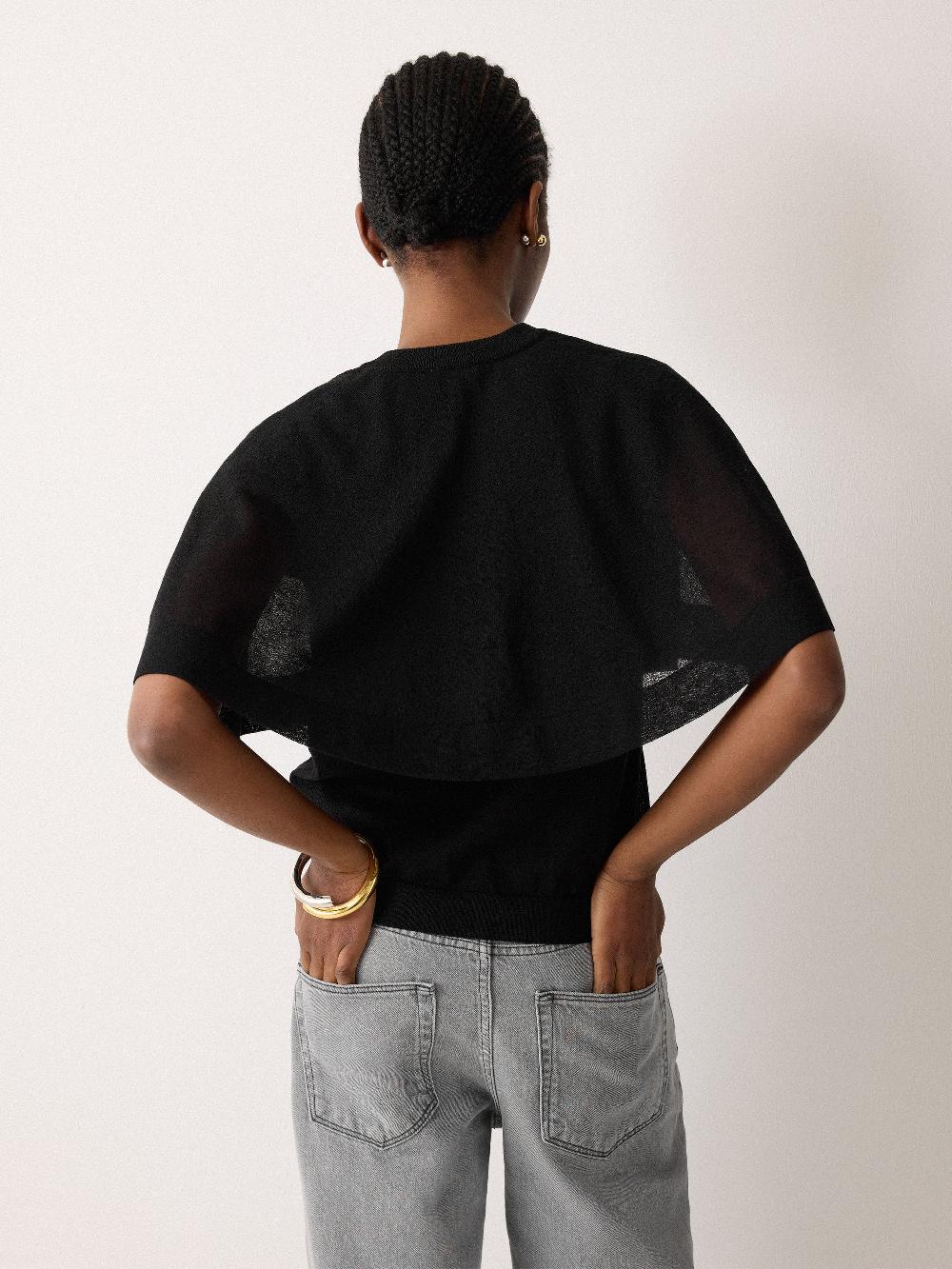 Jigsaw Sheer Cardi Cape Top Black