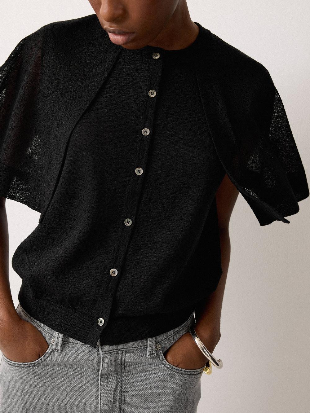 Jigsaw Sheer Cardi Cape Top Black