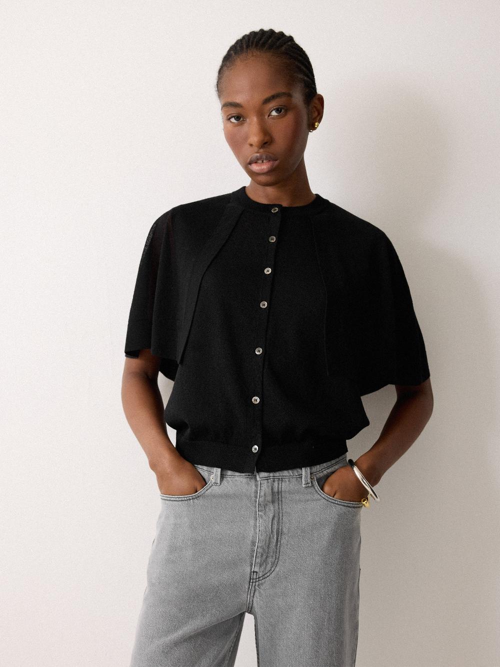 jigsaw Sheer Cardi Cape Top Black