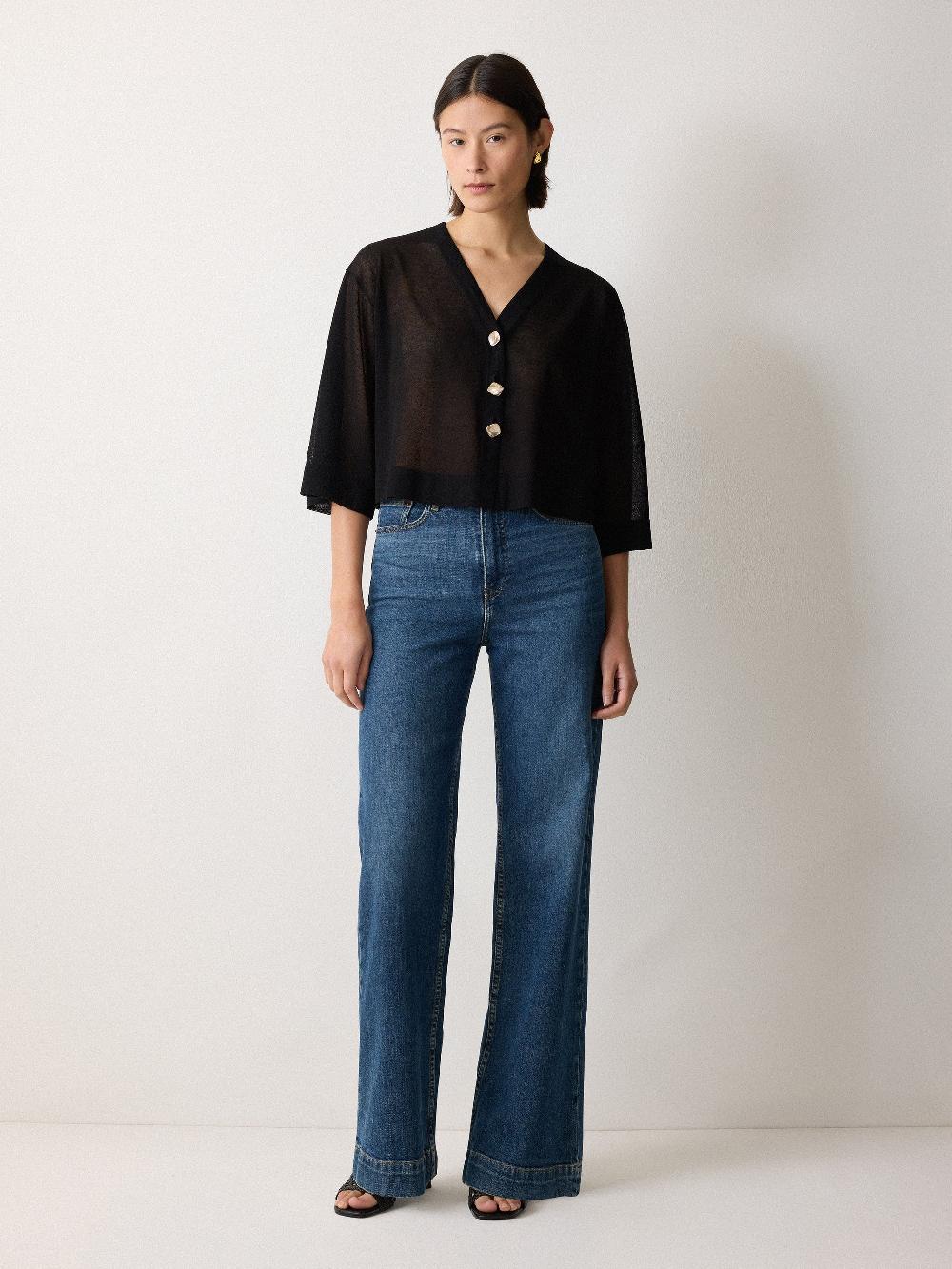 Jigsaw Sheer Linen Blend Cardigan Black