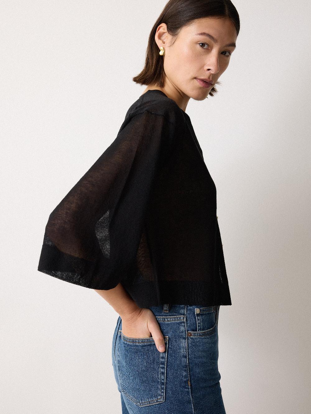 Jigsaw Sheer Linen Blend Cardigan Black