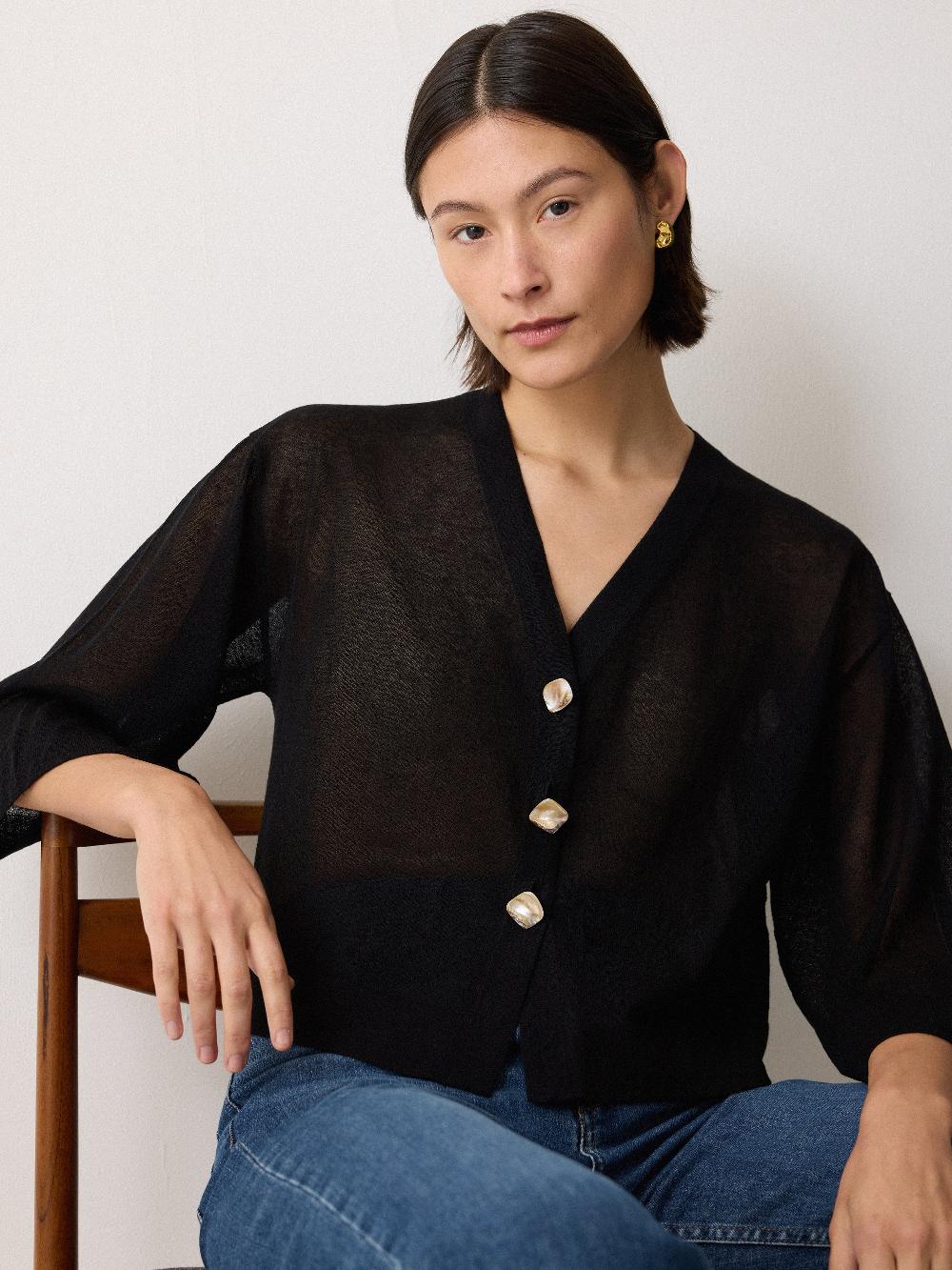 jigsaw Sheer Linen Blend Cardigan Black