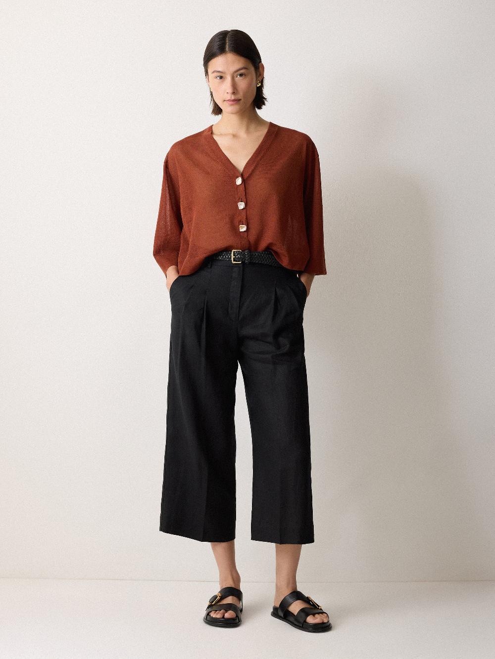 Jigsaw Sheer Linen Blend Cardigan Brown