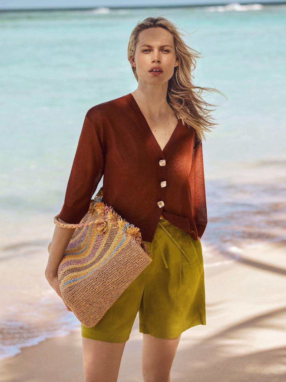 jigsaw Sheer Linen Blend Cardigan Brown