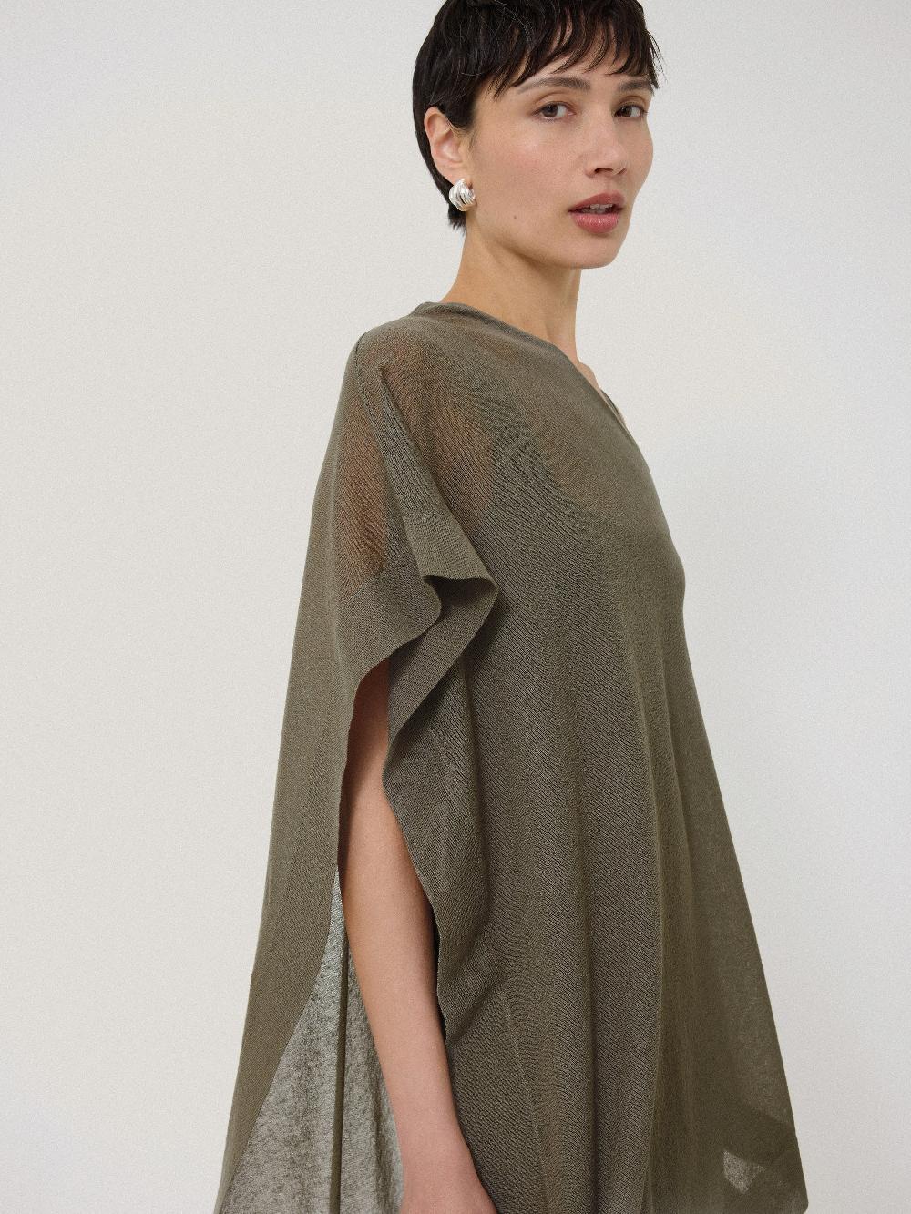 Jigsaw Sheer Linen Blend Poncho Khaki