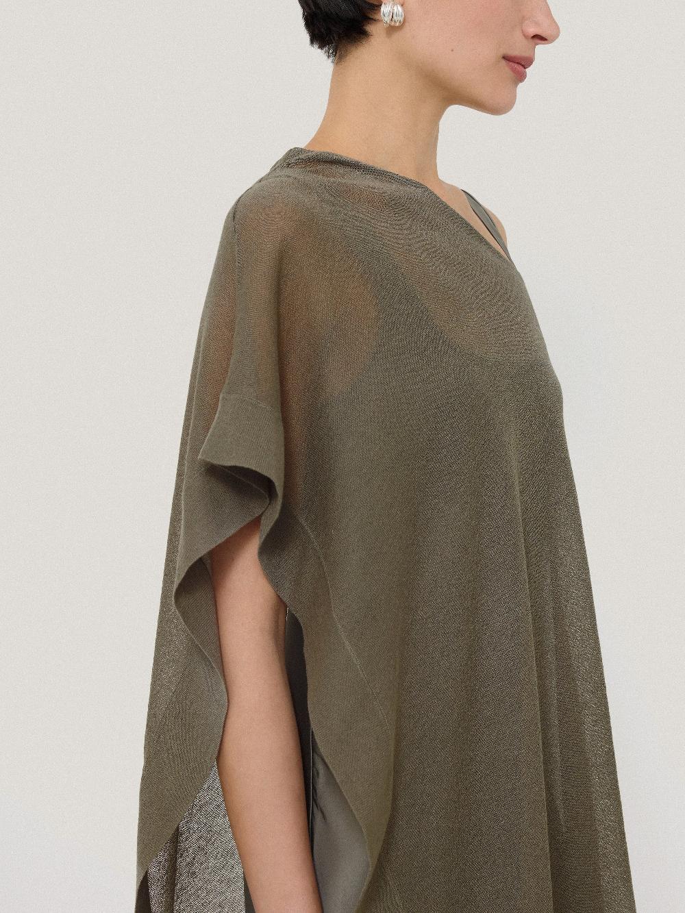 Jigsaw Sheer Linen Blend Poncho Khaki