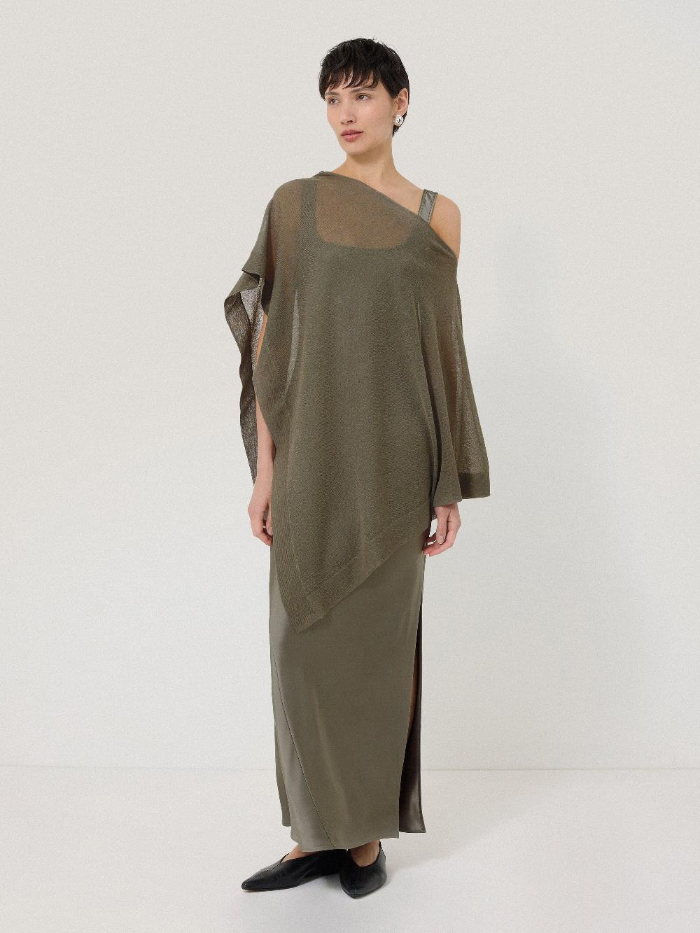 Jigsaw Sheer Linen Blend Poncho Khaki