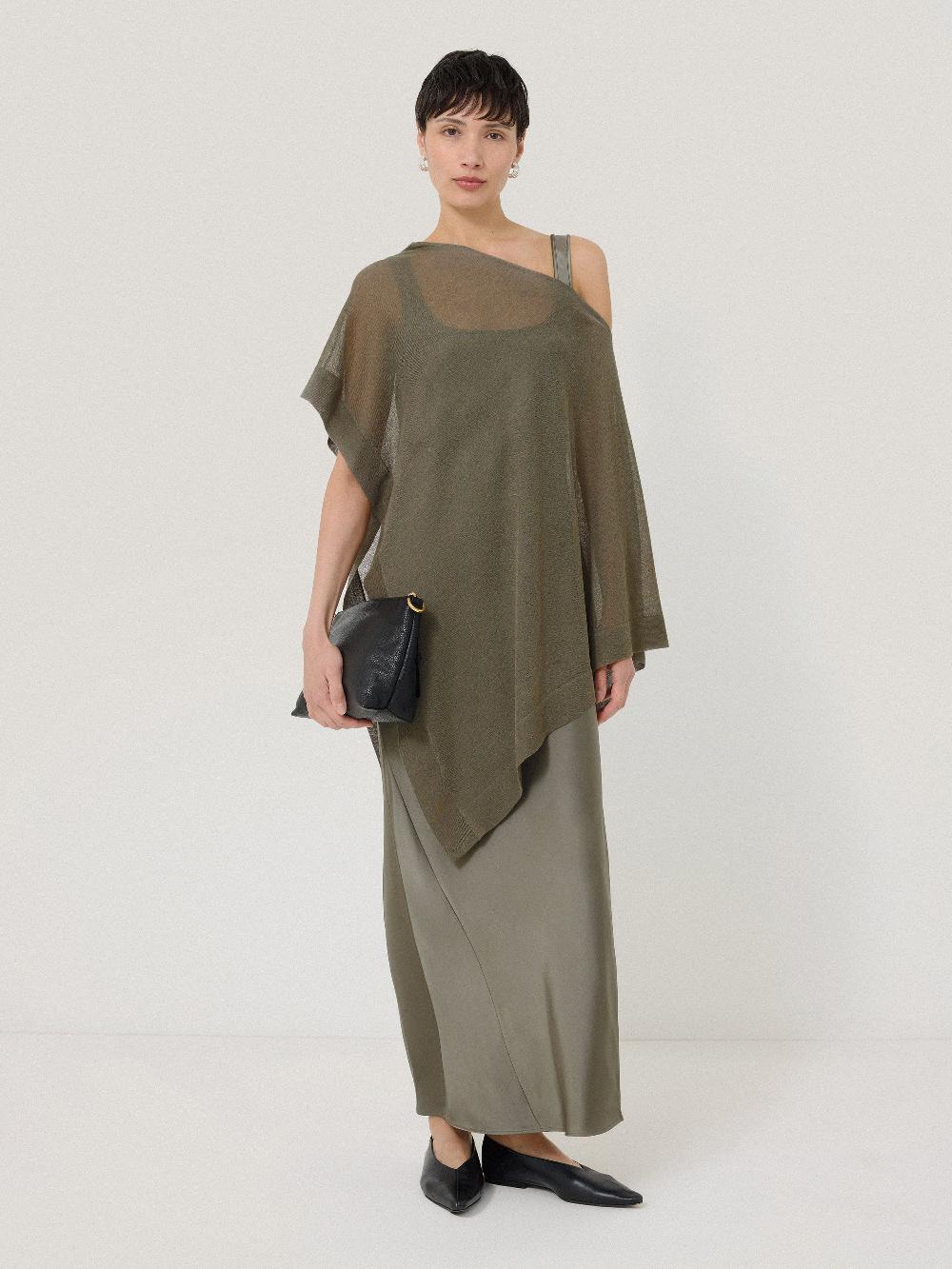 jigsaw Sheer Linen Blend Poncho Khaki