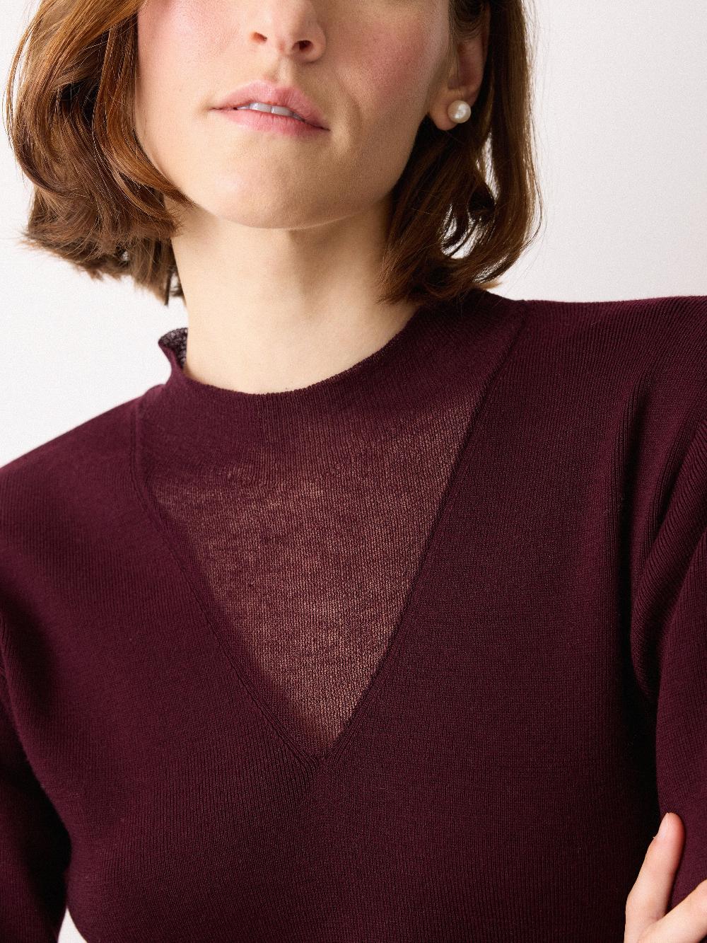 Jigsaw Sheer Panel Knit Dress Burgundy