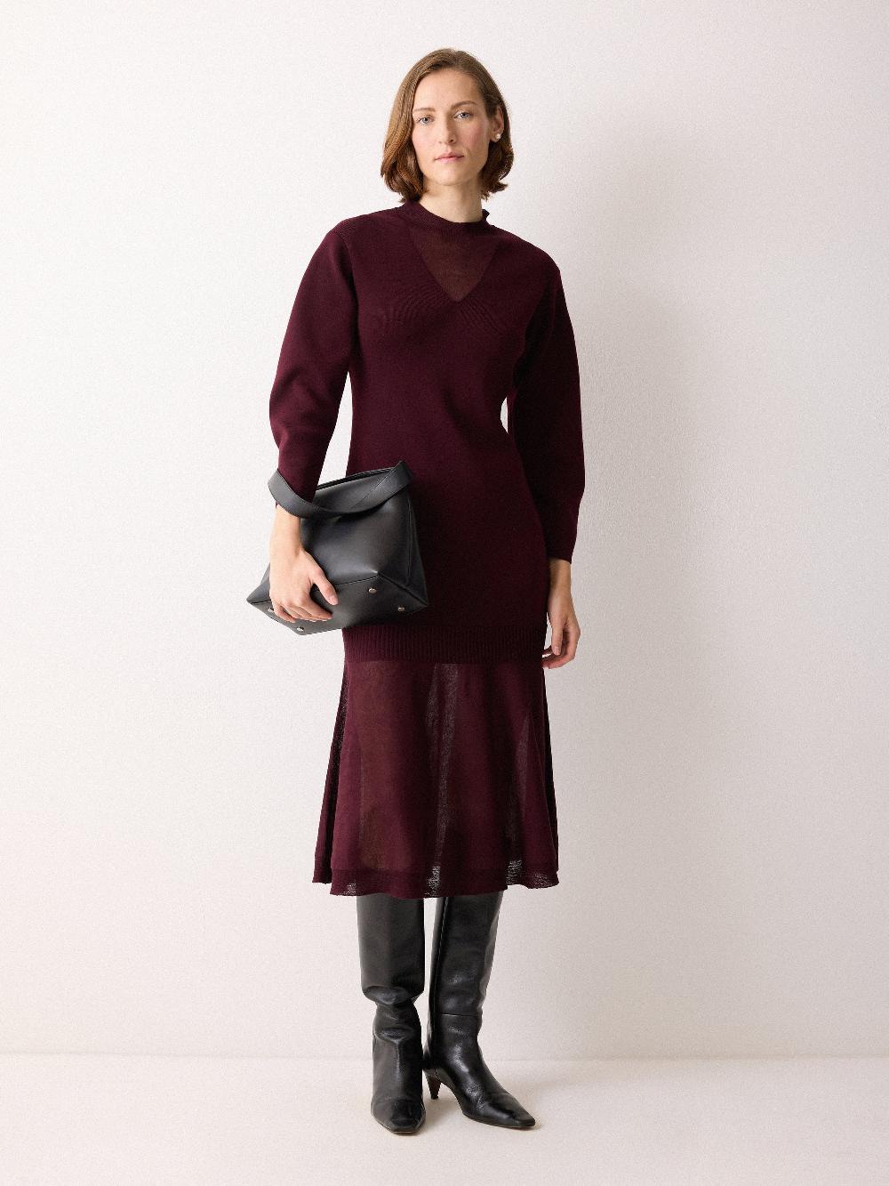 jigsaw Sheer Panel Knit Dress Burgundy