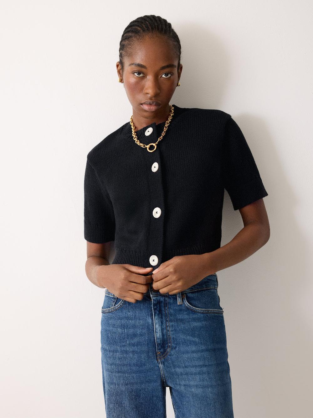 Jigsaw Short Sleeve Cardi Top Navy