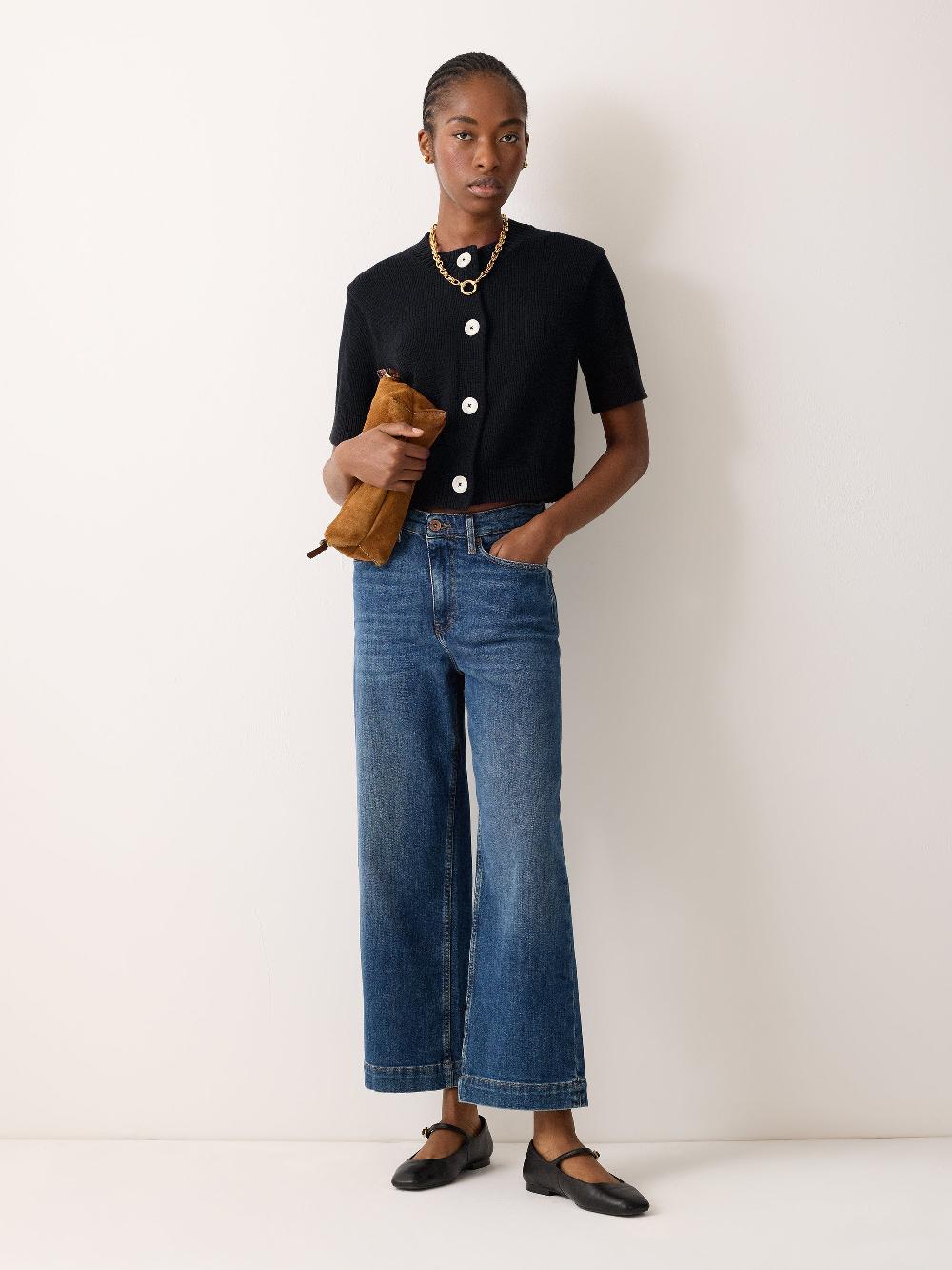 jigsaw Short Sleeve Cardi Top Navy