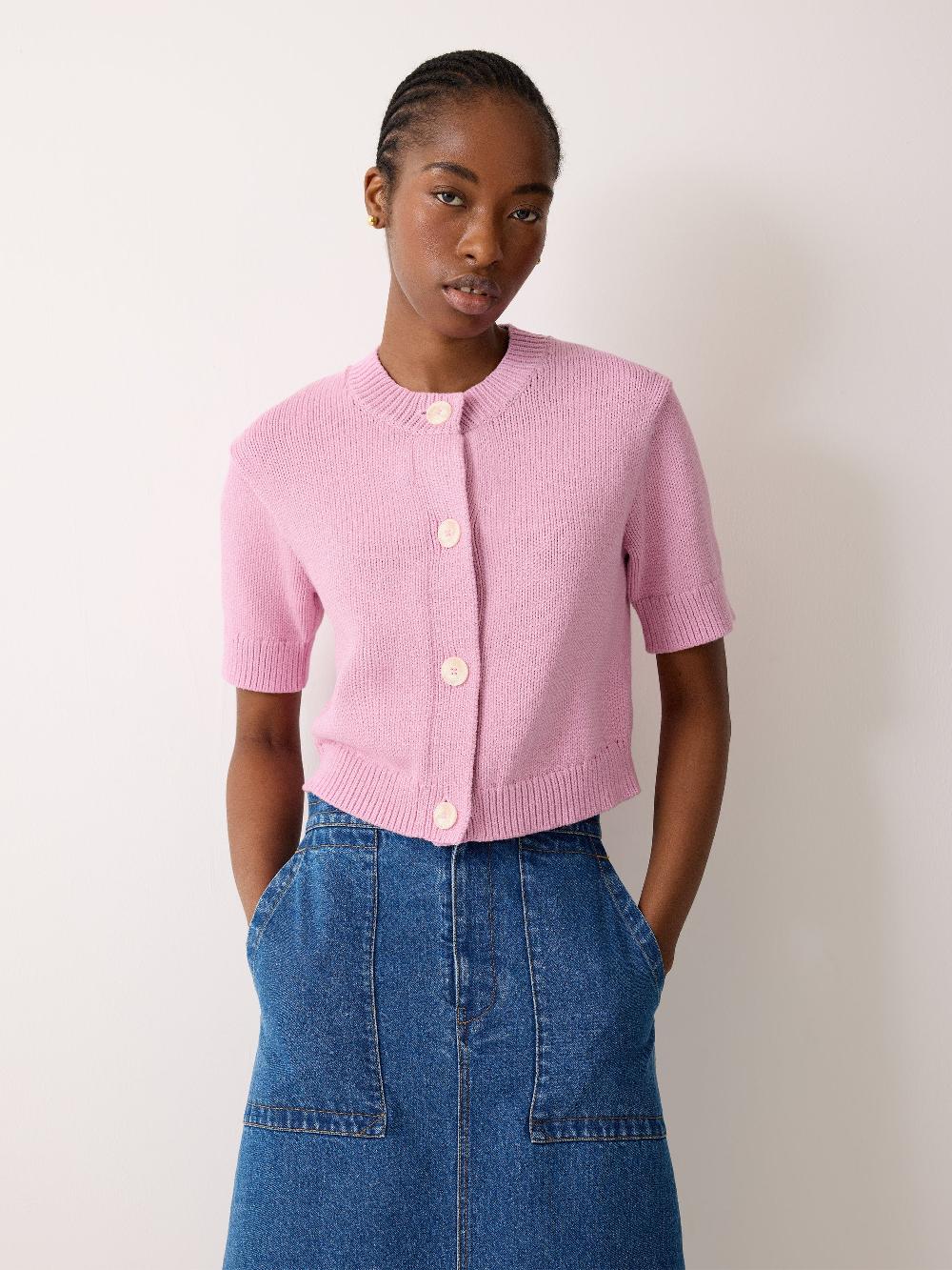 jigsaw Short Sleeve Cardi Top Pink