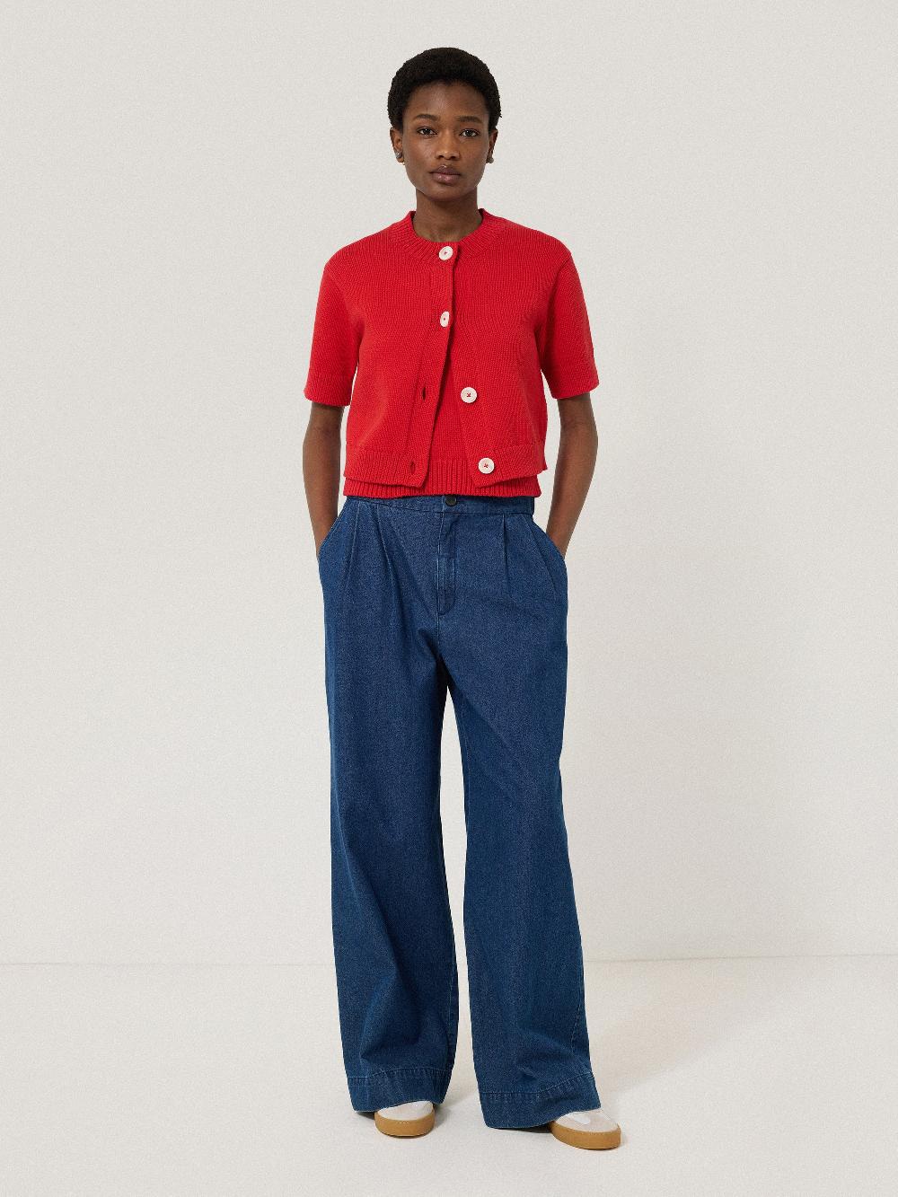 Jigsaw Short Sleeve Cardigan Top | Red Red