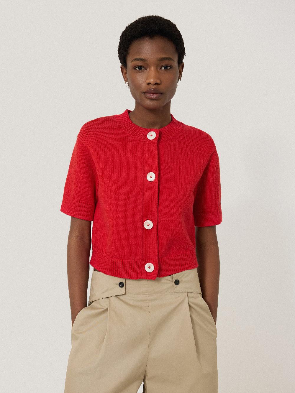 Jigsaw Short Sleeve Cardigan Top | Red Red