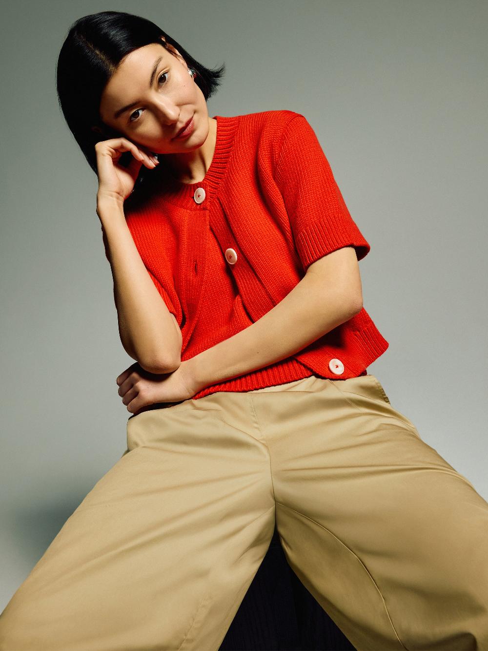 jigsaw Short Sleeve Cardigan Top | Red Red