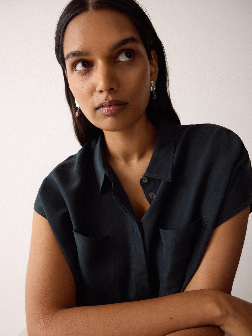 Jigsaw Short Sleeve Silk Shirt Navy