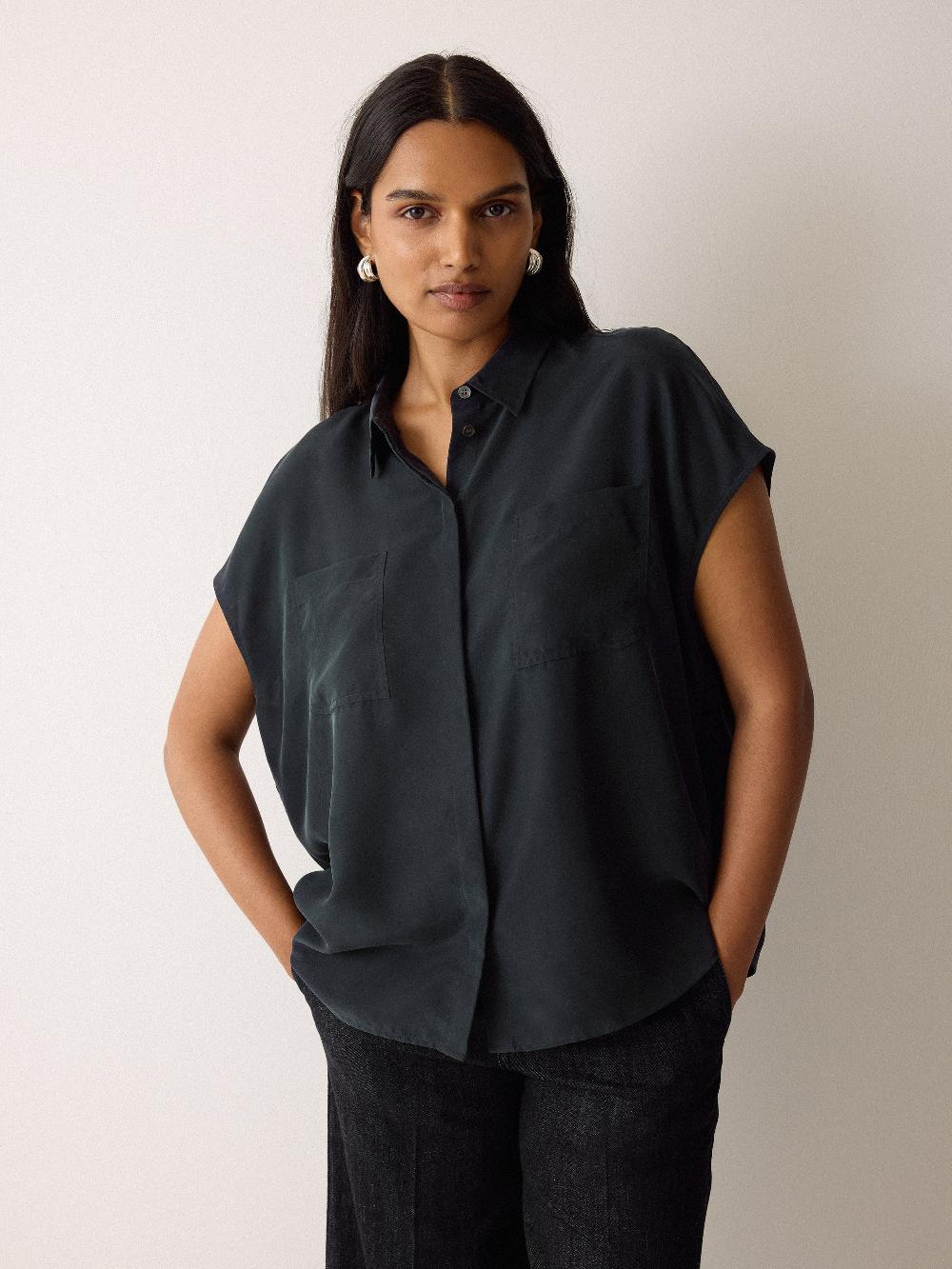 Jigsaw Short Sleeve Silk Shirt Navy