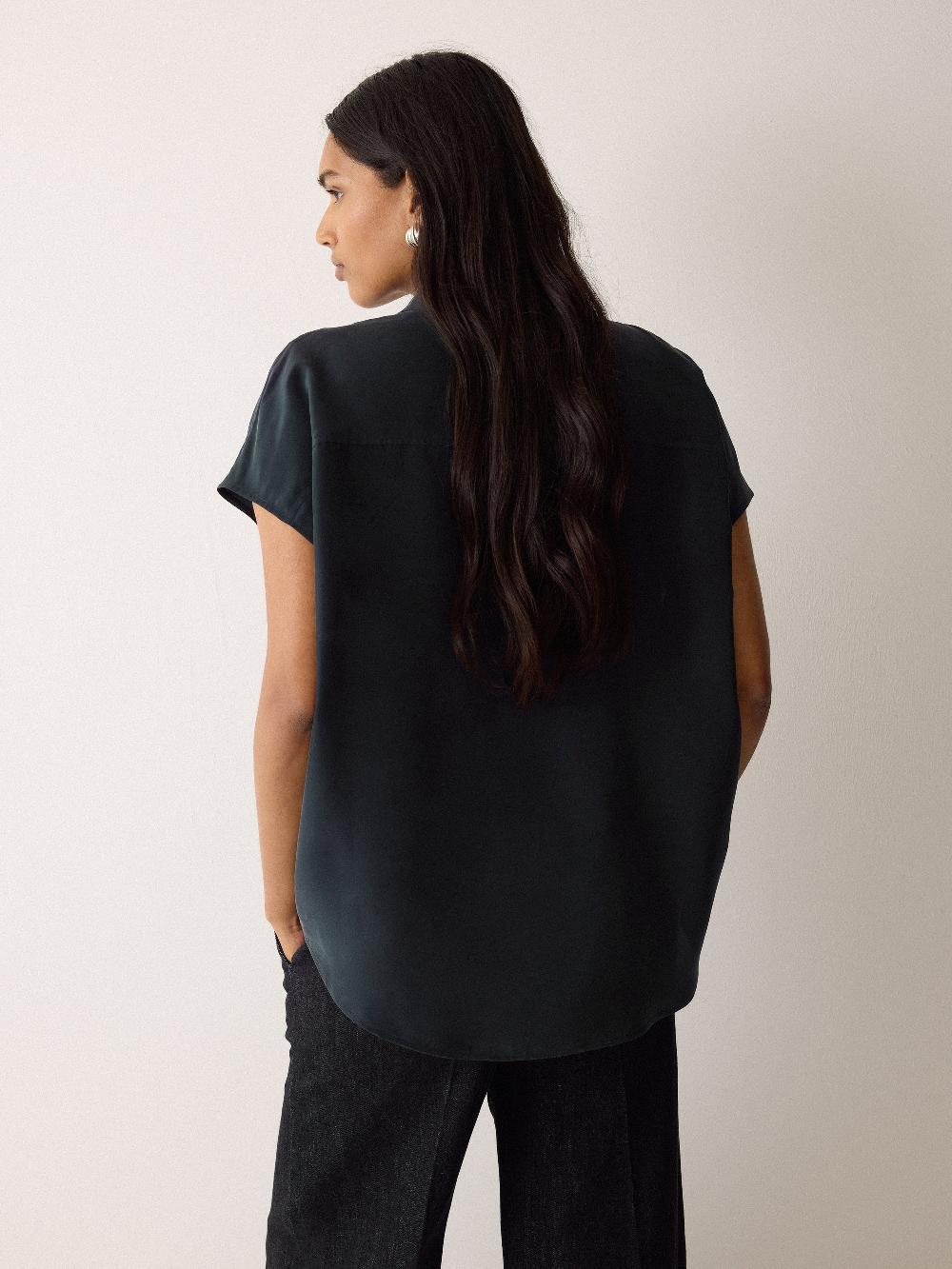 Jigsaw Short Sleeve Silk Shirt Navy