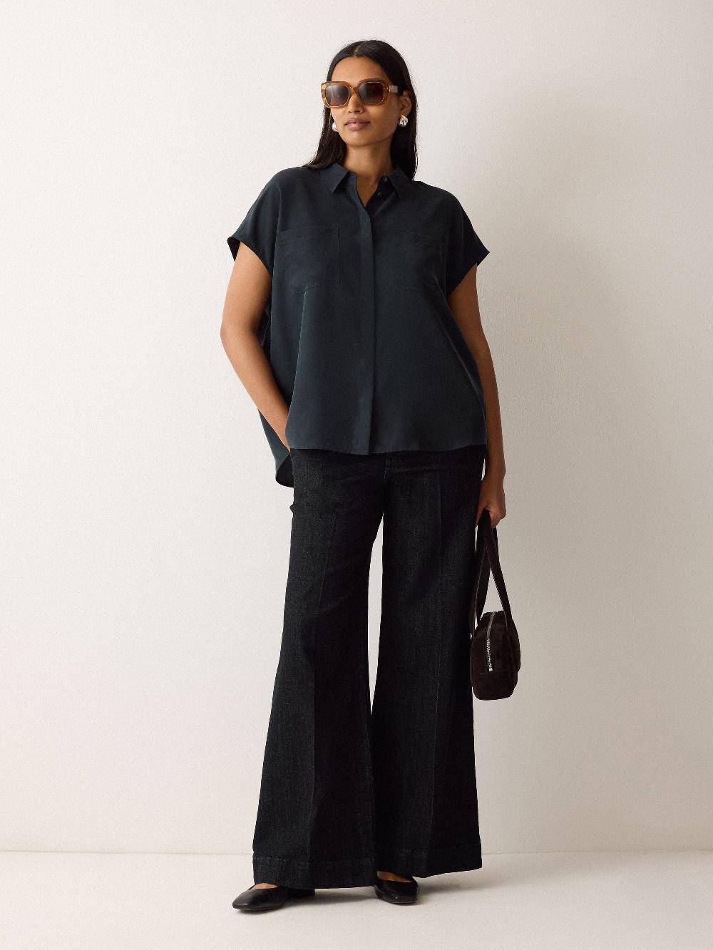 jigsaw Short Sleeve Silk Shirt Navy