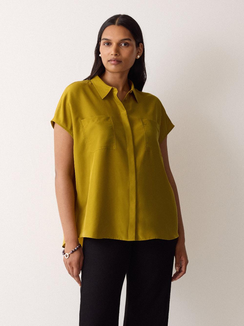 Jigsaw Short Sleeve Silk Shirt Yellow